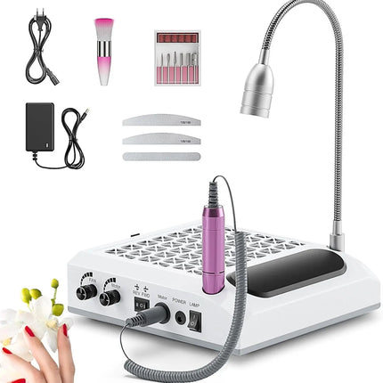 4 In 1 Electric Nail Sander, 30000 RPM Powerful Vacuum Cleaner 80W, 6W Rotating LED Light, Quiet, With Drill Bits And Sanding Bands Dust Brush For Salon Home Nail DIY Use, 220V EU Plug