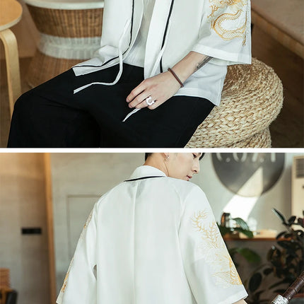 Japan Samurai Shirt uomo ricamato Kimono giapponese manica corta Cardigan uomo estate sottile moda Casual Yukata Cardigan Top uomo