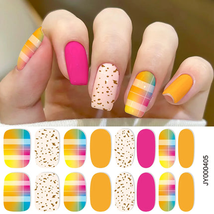 16Tips Semi Cured Leopard Print Gel Nail Stickers Chic Maillard Color Nail Strips Patch Self-adhesive UV Lamp Need Press On Nail