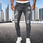 2024 New Retro Ripped Pencil Small Foot Skinny Jeans for Men Motorcycle Streetwear Stretch Straight Casual Slim Jeans Male PlatiNum