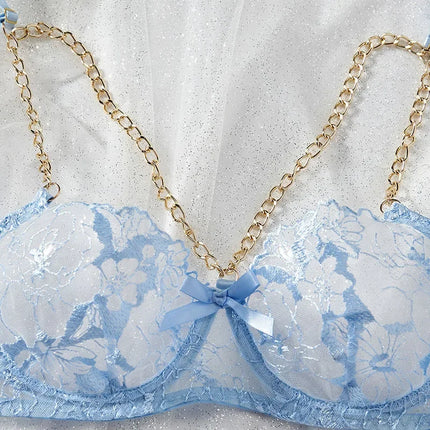 Sexy Clothes Women Lingerie Hot Fashion Chain Embroidery Sexy Perspective Hollow 3-point Lingerie Hot Lingerie Women