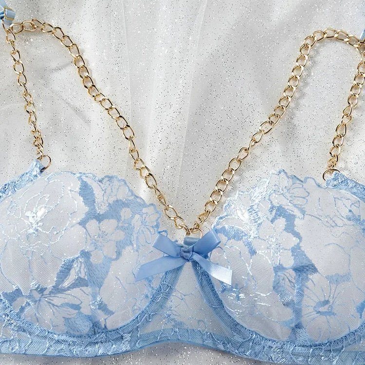 Sexy Clothes Women Lingerie Hot Fashion Chain Embroidery Sexy Perspective Hollow 3-point Lingerie Hot Lingerie Women