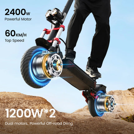 Monopattino elettrico iScooter iX8 2400W per adulti, 48V 20Ah, pneumatici fuoristrada da 12 pollici, pieghevole per il trasporto urbano, E-Scooter