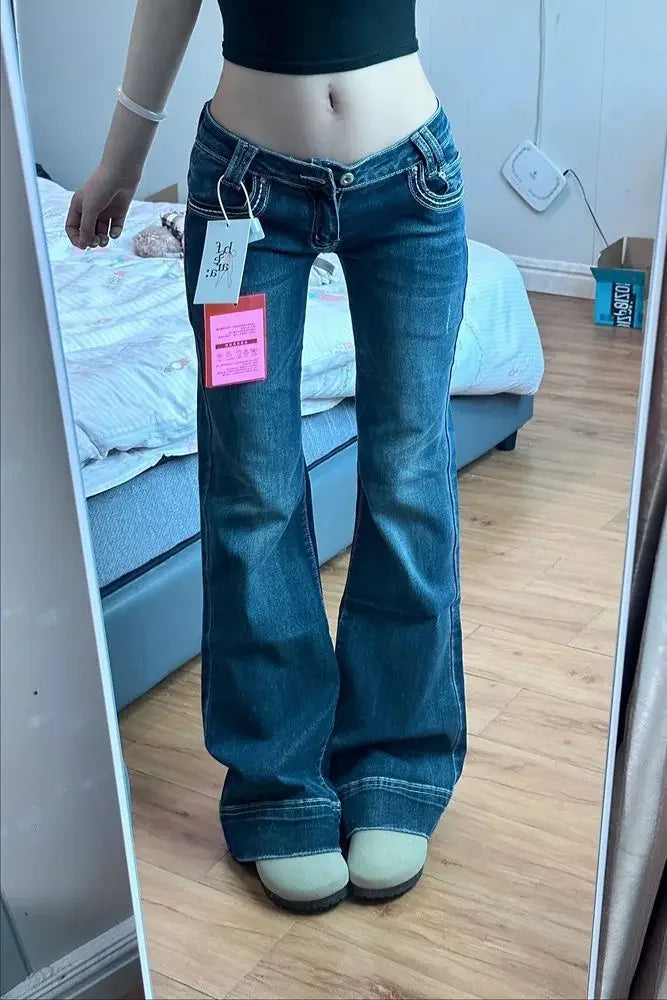 2025 Vintage High Street Jeans a vita bassa Donna Estate All-Match Gamba larga Y2K Pantaloni in deni
