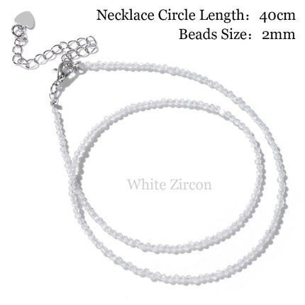 Mini Stone Beaded Necklace 2mm Faceted Natural Agat Quartzs Necklaces Female Fashion Party Choker for Women Girls Jewelry Gift PlatiNum