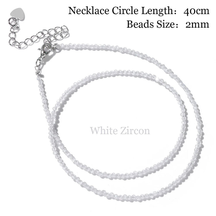 Mini Stone Beaded Necklace 2mm Faceted Natural Agat Quartzs Necklaces Female Fashion Party Choker for Women Girls Jewelry Gift PlatiNum