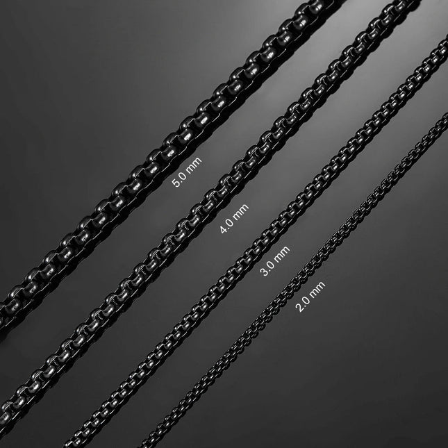 1 Piece 2mm/3mm/4mm/5mm Black Color Box Link Chain Classic Curb Necklace Stainless Steel Jewelry for Men Women PlatiNum