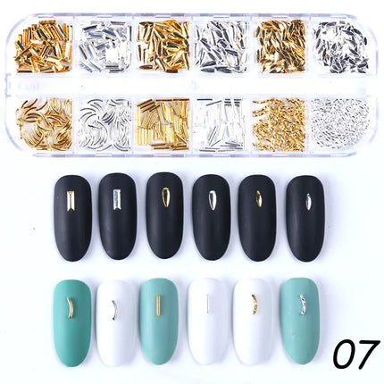 12 Grids Gold Nail Art Alloy Studs Seaside 3D Decorations Sea Shell Star Nail Charm Metal Frame Rivets Nail Sequin Accessories