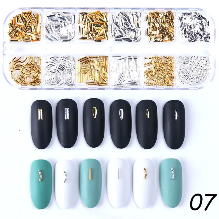 12 Grids Gold Nail Art Alloy Studs Seaside 3D Decorations Sea Shell Star Nail Charm Metal Frame Rivets Nail Sequin Accessories