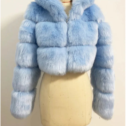 ZADORIN Fashion Cropped Faux Fur Coat Woman Warm Stand Fur Collar Slim Fluffy Fur Jacket Woman Tops Winter Fur Coats Streetwear