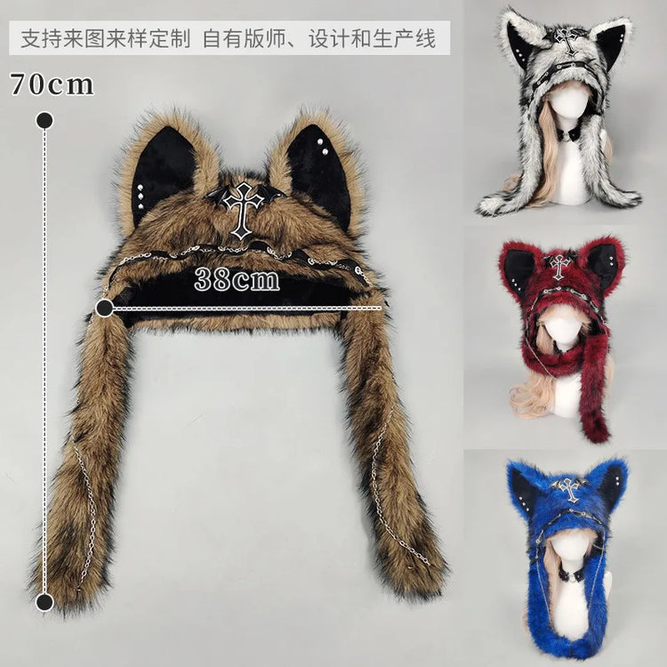 Cat Ear Hat, Punk Style Rock Autumn and Winter Warm Hat, Dark Gothic Style Winter Plush Hat