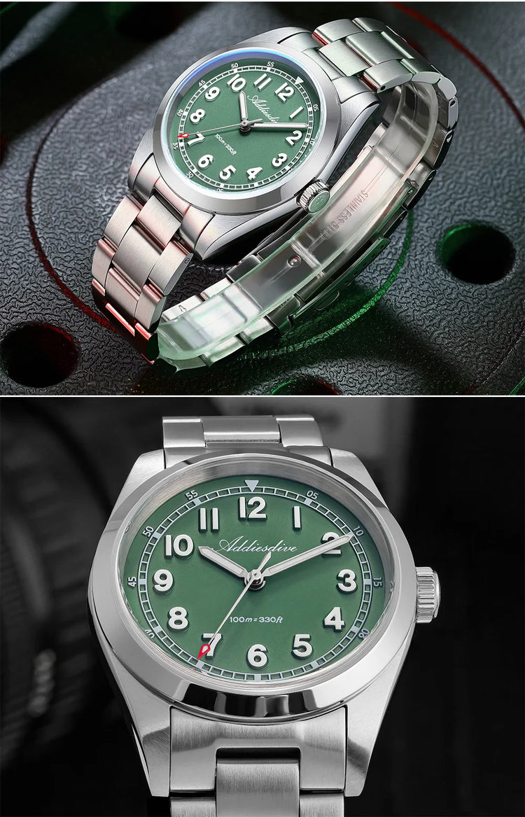 ADDIESDIVE Luxury Men's Watch 100m Water Resistance Sapphire Glass BGW9 Super Luminous Quartz Movement Stainless Steel Bracelet