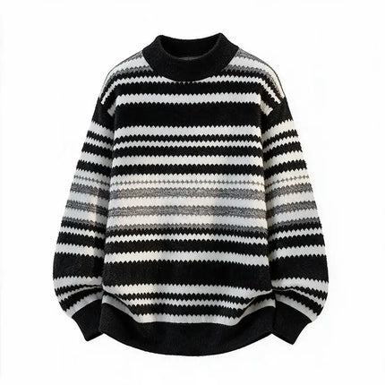 New Trendy Autumn and Winter Jacquard Pattern Pullover Sweater Casual Round Neck Color-Blocking Knit Men's Pullover