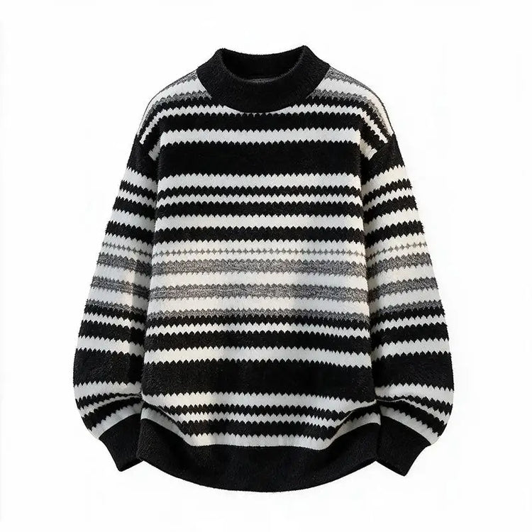 New Trendy Autumn and Winter Jacquard Pattern Pullover Sweater Casual Round Neck Color-Blocking Knit Men's Pullover
