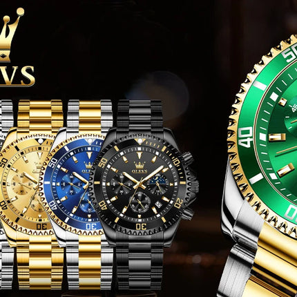 OLEVS Orologi da uomo Orologio di lusso delle migliori marche da uomo Cronografo originale impermeabile in acciaio inossidabile Fasi lunari Data Quadrante Rota platinumshop