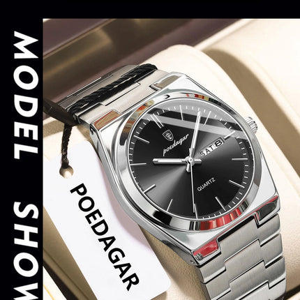 POEDAGAR Orologio da polso al quarzo da uomo di lusso Impermeabile luminoso Data Settimana Orologio da uomo Orologi da uomo d'affari in acciaio inossidabile platinumshop