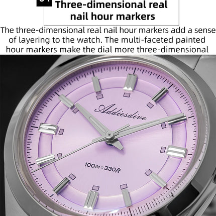 ADDIESDIVE New Men Watch Purple VH31 Quartz Wristwatch Diving 100m Waterproof BWG9 Luminous  316L Stainless Steel 36mm Watches