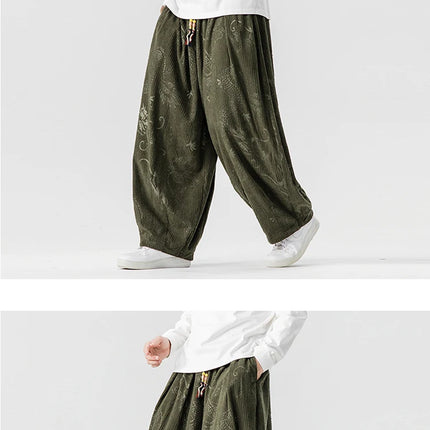 Pantaloni a gamba larga in velluto a coste da uomo in stile giapponese pantaloni larghi casual da uomo spessi e caldi pantaloni a lanterna Hip Hop streetwear taglie forti 5XL