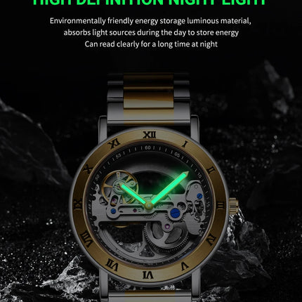 AKDPN Men's Watches Automatic Mechanical Stainless Steel Men's Wrist Watch Skeleton Automatic Watches for Man Watch Montre Homme