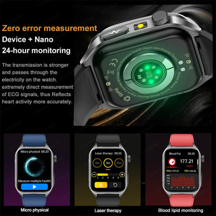 2025 Trattamento laser Tre Smartwatch alti 1.95 "Schermo curvo in zaffiro ECG + PPG Grasso nel sangue Acido urico Diagnosi salute Smartwatch platinumshop