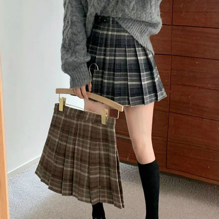 Preppy Style Plaid Pleated Skirt Women Fall Winter High Waist Woolen Mini Skirt Japanese School Uniforms Kawaii Y2K Jk Skirts PlatiNum