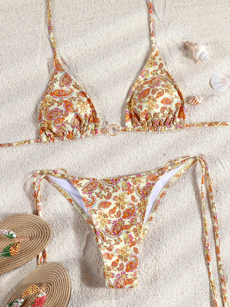 Miyouj Nuovi Bikini Stampati Costumi da bagno Donna Costume da bagno sexy Fasciatura Bikini Set 2024 Beachwear String Costumi da bagno Micro Biquinis platinumshop