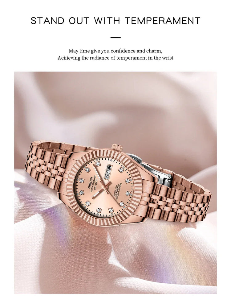 NIBOSI Orologi da donna con diamanti Orologio da donna casual di moda di lusso delle migliori marche Orologio da donna con data settimanale automatica impermeabile Reloj platinumshop
