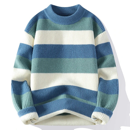 Men's Fashion stripe pattern Sweaters Autumn/Winter Loose Knittwear Men sweater youth Thick Warm patchwork pullovers Top