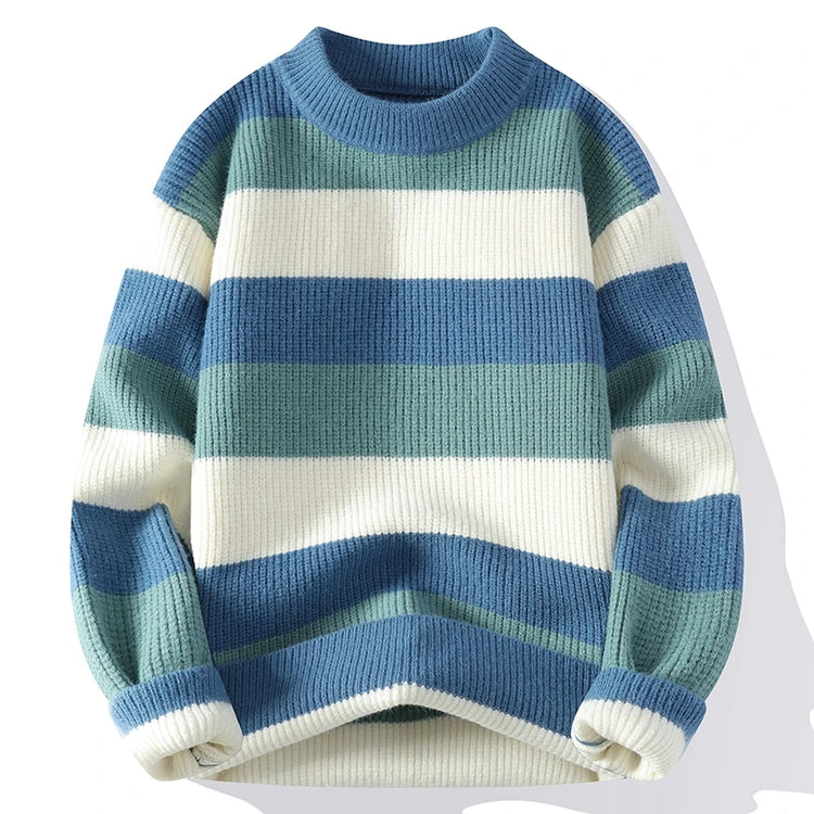 Men's Fashion stripe pattern Sweaters Autumn/Winter Loose Knittwear Men sweater youth Thick Warm patchwork pullovers Top
