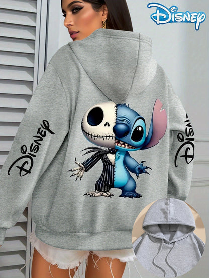Disney Women's Stitch & Jack Skellington Fleece Hoodies Cotton Hoody Sweatshirt Pullover Autumn Winter Oversize Long Sleeves