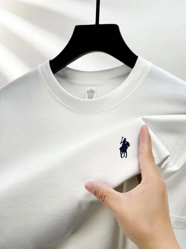 T-shirt da uomo girocollo manica corta in puro cotone 100% vendita calda marchio di lusso estate squisito ricamo pony top traspirante