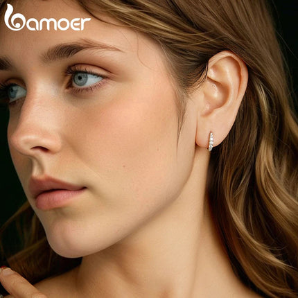 BAMOER Moissanite Huggie Hoop Earrings for Women, 925 Sterling Silver Hypoallergenic Earrings with White Gold Plated MSE092 PlatiNum
