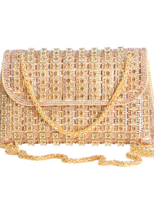 Fashionable Retro Diamond Studded Gold Chain Women's Crossbody Bag Handbag Dinner Bag Underarm Bag Single Shoulder Bag PlatiNum