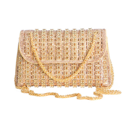 Fashionable Retro Diamond Studded Gold Chain Women's Crossbody Bag Handbag Dinner Bag Underarm Bag Single Shoulder Bag PlatiNum