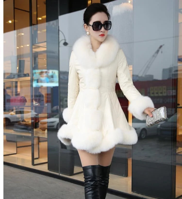 Hot Sale Winter Women's Faux Fur High Quality Faux Sheepskin Coats Keep Warm With Fur Fox Collars Slim Female Furs