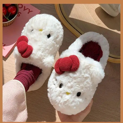 San-Rio Cute Girls Plush Slippers Cartoon Hello Kitty Winter Women Warm Cotton Shoes Female Kawaii Home Thick Sole Shoes Outdoor