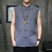 Canotte da uomo senza maniche in cotone stile cinese, gilet casual vintage, gilet estivi traspiranti, magliette larghe da uomo, abito Tang