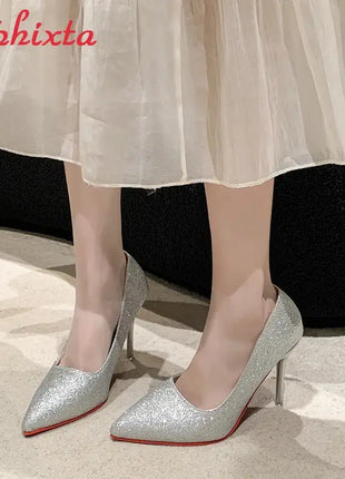Aphixta Oro Argento Nero Décolleté con tacco alto a spillo da 3,54 pollici Décolleté da donna per tutte le stagioni Scarpe da festa con punta a punta di grandi dimensioni 49 50 platinumshop