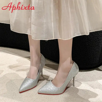 Aphixta Oro Argento Nero Décolleté con tacco alto a spillo da 3,54 pollici Décolleté da donna per tutte le stagioni Scarpe da festa con punta a punta di grandi dimensioni 49 50 platinumshop