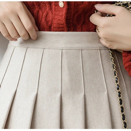 Autumn Winter Woolen Mini Pleated Skirts Women Fashion High Waist Loose A-Line Short Skirt Kawaii School Skater Falda Plisada PlatiNum