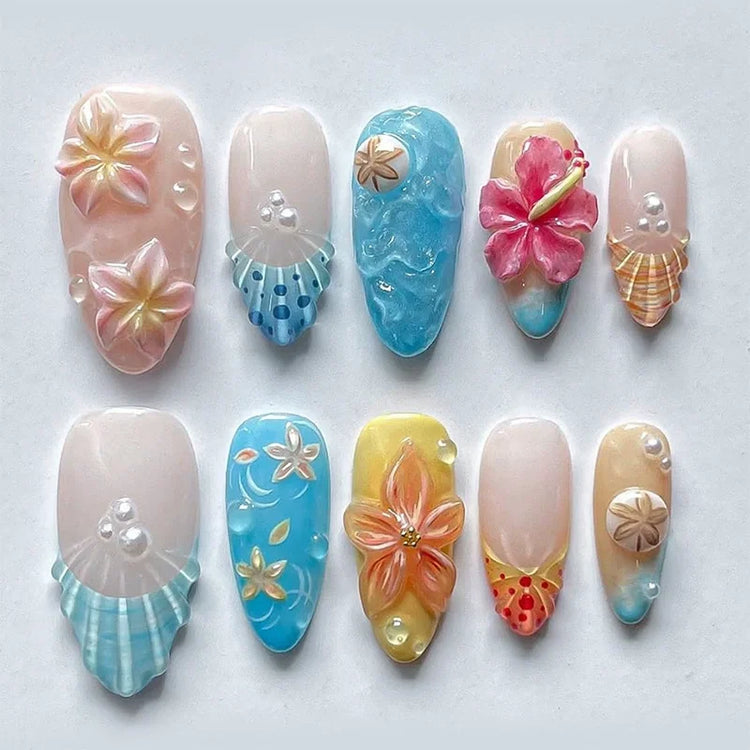 24pcs Pink Flower Almond Press on Nails Kawaii False Nails Wearable Stick-on Nails Fake Nail Uñas Postizas Накладные Ногти 네일팁2028