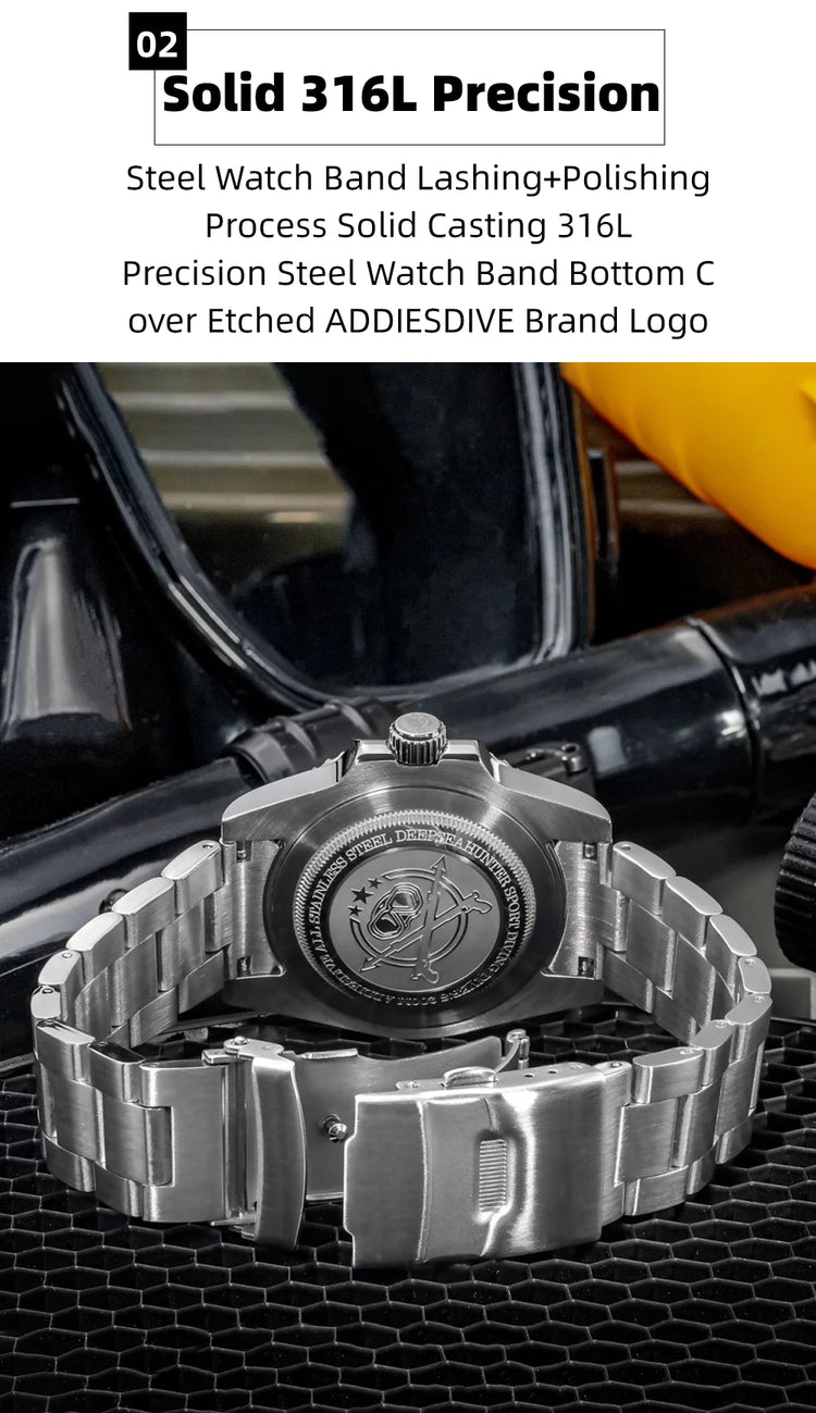 ADDIESDIVE 41mm Mens Dive Watch 200M Water Resistant Vintage Super Luminous Ceramic Bezel Date Display 316L Steel Quartz Watch