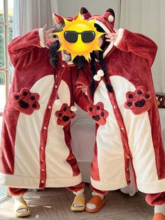 Cute Dinosaur Hooded Plush Onesie Pajamas Loose Thick Winter Warm Sleepwear Animal Cosplay Costume Outfits