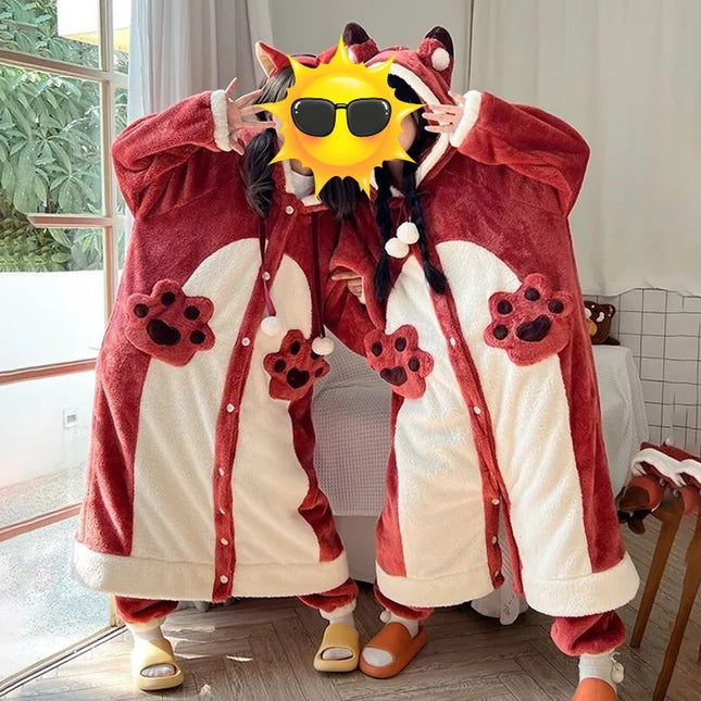 Cute Dinosaur Hooded Plush Onesie Pajamas Loose Thick Winter Warm Sleepwear Animal Cosplay Costume Outfits