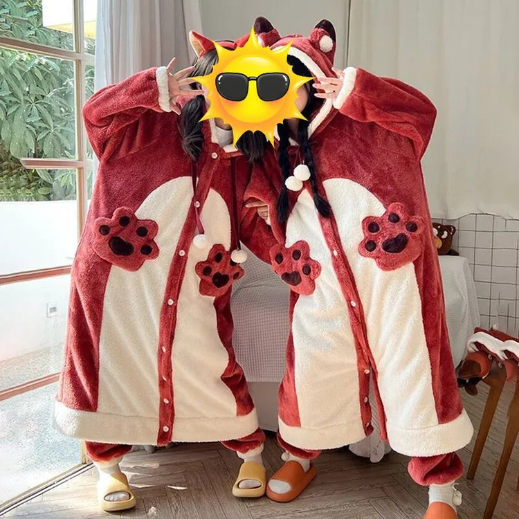 Cute Dinosaur Hooded Plush Onesie Pajamas Loose Thick Winter Warm Sleepwear Animal Cosplay Costume Outfits
