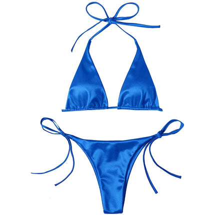 Sexy 13 colori Halter Satin Bikini brasiliano Donna Costumi da bagno Costume da bagno femminile Bikini a due pezzi Bagnante Costume da bagno Swim V4966 platinumshop