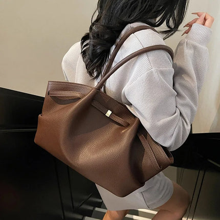 Nuove Borse a Spalla di Lusso 2026 con Motivo Lychee, in Pelle PU Tinta Unita, Borse da Donna di Grande Capacità, Borsa Tote da Viaggio