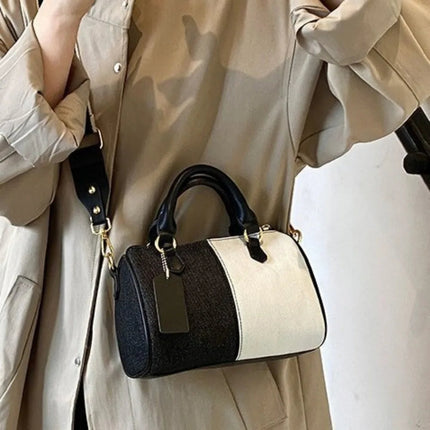 Patchwork Colorblock Mini Handbags For Women Denim Shoulder Cross Body Bags Casual Street Small Boston Bag 2025 Designer Purses PlatiNum