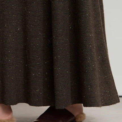 AMII Knitted Skirts For Women 2025 Autumn New Gentle A-line Long Skirt Loose Solid Color Elegant Versatile Woman Clothes12553045 PlatiNum