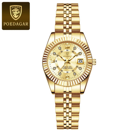 POEDAGAR Orologio da polso da donna alla moda Impermeabile Data luminosa Orologi da donna eleganti Orologio al quarzo in acciaio inossidabile per donna Reloj platinumshop